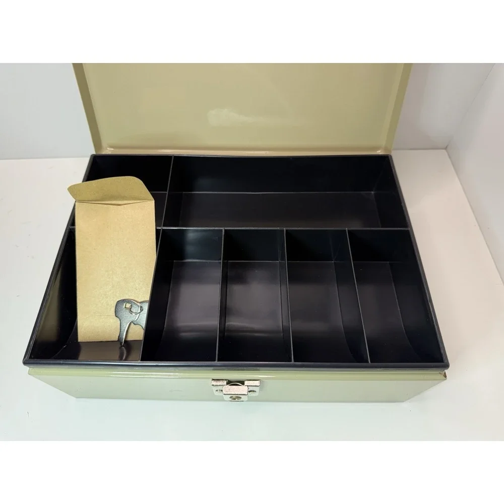 NEW Steel Cash Box w/ Lock & 2 Keys – Money Safe Coin Tray Organizer